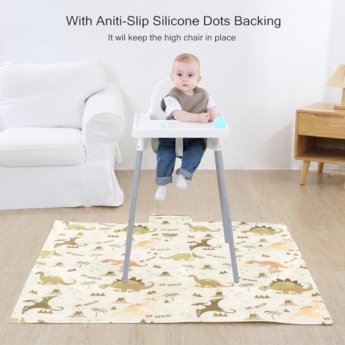 Image of Insular Baby Splat Mat for Under High Chair /Arts /Crafts, Anti Slip and Waterproof Splash Mat for Floor, Portable Picnic Mat, 51x51 Inch, Dinosaur