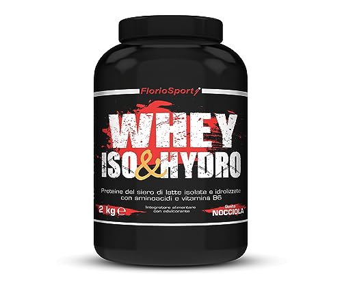 Proteine in Polvere | Whey Protein Iso & Hydro 2000 g FlorioSport | Proteine del Siero del Latte Isolate ed Idrolizzate per la Crescita e mantenimento della Massa Muscolare (Nocciola)