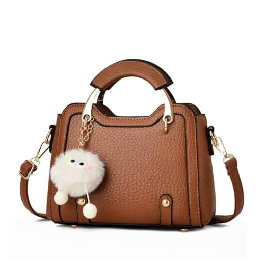 ALWY Bolsa Feminina Baú Transversal tamanho Médio em couro PU com Alça De Ombro removível Tiracolo (Marrom Claro)