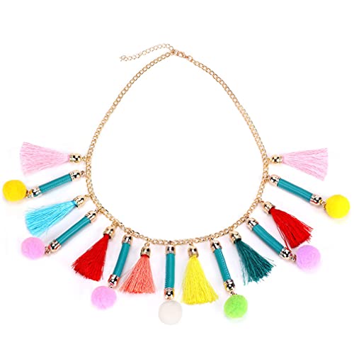 YAZILIND Bohème Gland Pompon Pendentif Collier Femme Fait Main Boho Ethnice Style Bijoux
