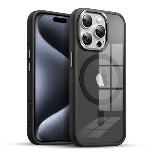 Image of KARWAN?Translucent Hybrid Case with Metal Ring Phone case Cover for iPhone 14 Pro |Compatible with N52 Strong Magnets Mag| Wireless Mag-Safe Charging -(Black)