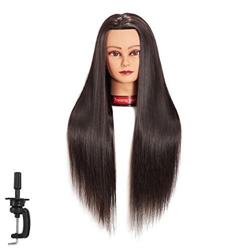 26\"-28\" Training Head, Mannequin Head, Hair Styling Manikin Cosmetology Doll Head Maniquin with Hair Synthetic Fiber Hair Hairdressing Model Head Clamp Stand Holder (1813LB0220)