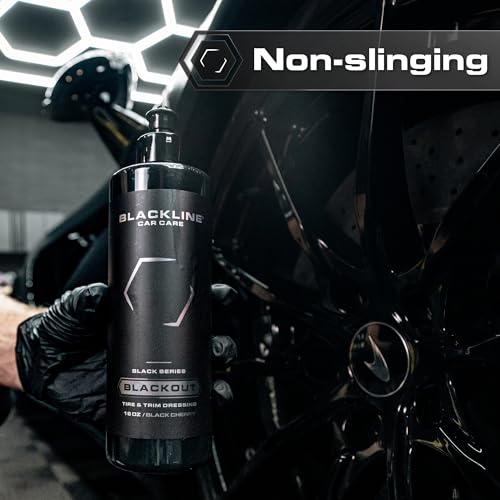 Image of Blackline Car Care - Blackout Trim & Tire Dressing - Best Tire Shine No Sling Formula - Water Based Protection for Car Tires & Trim - Safe for Cars, Trucks, SUVs & More - 16 fl oz (Pack of 2)