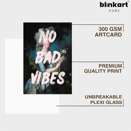 Image of BLINKART Framed Photo - No Bad Vibes | Altered Art Theme | Motivational & Inspirational Wall Art Poster for Home, Bedroom, Living Room, Office, Hotel & Gifting - 12x8 Inch