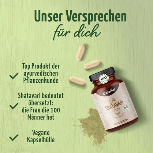 Shatavari Kapseln Bio 160 Kapseln | 500mg pro Kapsel | laborgeprüft 100% reines Naturprodukt | Shatavari Pulver in Bio-Qualität | Ayurveda für Frauen | vegan | vom Achterhof