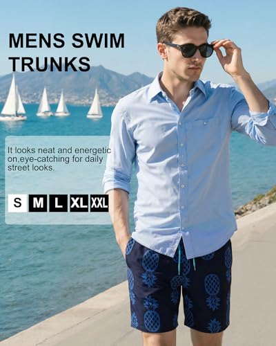 Image of Mens Swim Trunks with Compression Liner 2 in 1 Quick Dry Swimming Shorts Swimwear Bathing Suits with Pockets