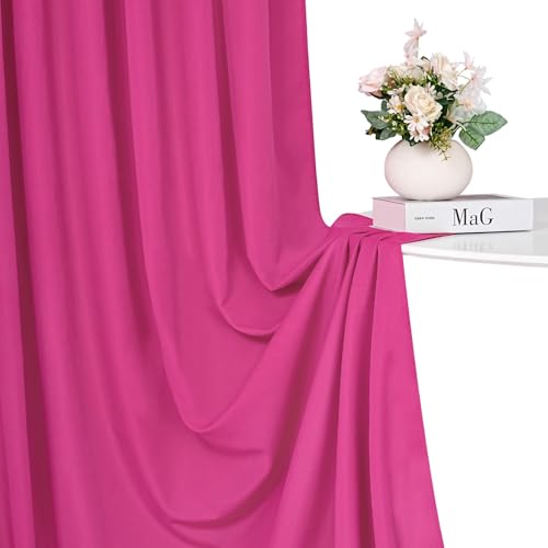 Image of Hot Pink Backdrop Curtains 10x10ft: Polyester Parties Backdrop Drapes Panels - Fuchsia Baby Shower Birthday Photography Fabric Background