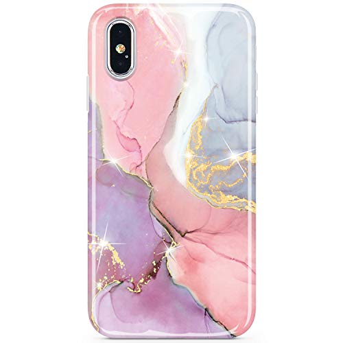 Coque iPhone X marbré rose pailletée - Protection fine en silicone TPU