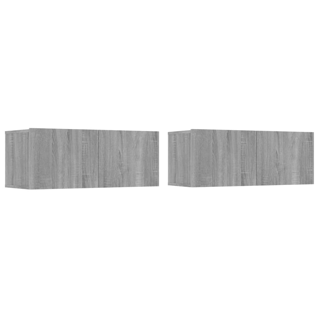 5-TLG. TV-Schrank-Set Grau Sonoma Holzwerkstoff, Wandmontage, Modernes Media Center für Wohnzimmer, Viel Stauraum, Stabil & Feuchtigkeitsbeständig