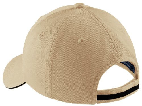 Port Authority Signature Sandwich Bill Cap With Striped Closure, Khaki And Charcoal Blue #TOP2