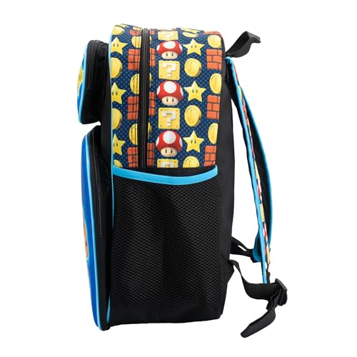 Image of AI ACCESSORY INNOVATIONS Super Mario Brothers Backpack, 16 inch Schoolbag with 3D Molded front pocket featuring Super Mario Characters Mario, Lugi, Princess Peach, Yoshi, & Boswer