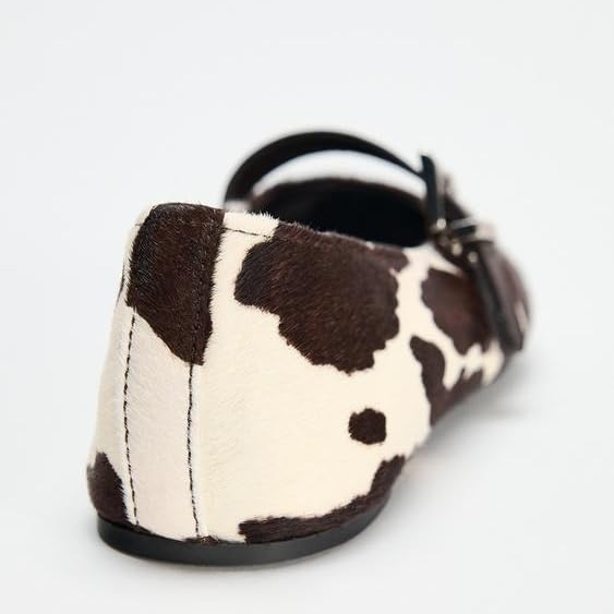 Leopard Ballet Flats for Women Animal Cow Print Round Toe Mary Jane Flats Silver Buckle Comfortable Ballerina Shoes4