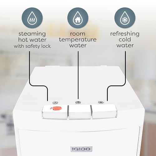 Image of Igloo Bottom-Loading Water Dispenser - Water Cooler Dispenser with Hot & Cold Temperature Settings- Electric Water Dispenser Fits 3 & 5-Gallon Jugs with Child Safety Lock for Home & Office Use- White