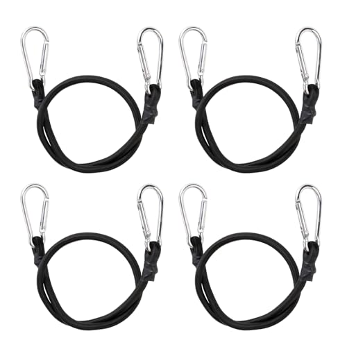 4 Piezas 50CM Cuerdas Elásticas con Ganchos de Mosquetón, Correas de Amarre de Equipaje de Tienda de Campaña, Correas Elásticas Transporte para Acampar Equipaje Viajes(Negro)