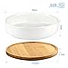 6 Inch Modern White Ceramic Round Succulent Cactus Planter Pot with Drainage Bamboo Tray,Decorative Garden Flower Holder Bowl（Pack of 2）