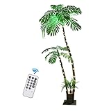Lighted Palm Trees for Outside Patio, Artificial Palm Tree 6Ft LED Christmas Tree Fake Tropical Plant Light for Tiki Bar Pool Porch Deck Party-Fern