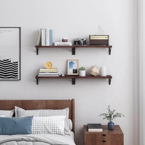 Image of YGEOMER Floating Shelves for Wall, Different Sizes Walnut Red Brown Wall Shelves for Living Room, Bathroom, Bedroom, Kitchen, Home Decor (Set of 4)