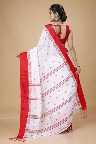 Image of Women's Traditional Handloom Zari Work Lata Border Cotton Silk Saree With Blous Piece