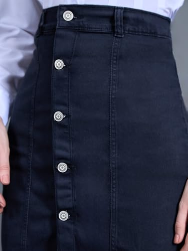 Image of Miss Chase Women's Regular High Rise Above Knee Stretchable Denim Skirt