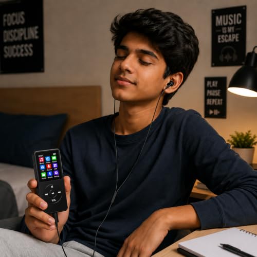 Image of Xzor Bluetooth MP3 Player with 1.8 inch Display - Built-in Speaker, FM Radio, eBook | Voice Recorder | Wired Earphones Included | 7 EQ Modes | 48-Hr Battery | Expandable Up to 128GB | Matte Black