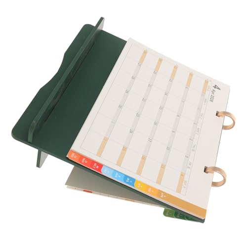 LEDMOMO 多機能木製スタンドカレンダー ツインワイヤー綴じ カラフルタブ付 ビジネス 教師向け月間プランナー メモ対応卓上カレンダー グリ