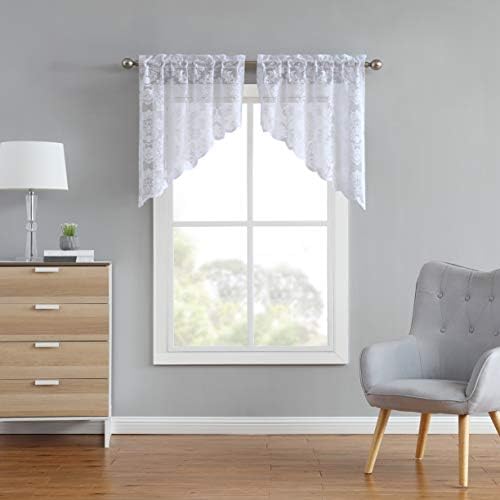 DecoSource Knitted Lace Swag Set - Medallion Design with Scalloped Edges - Total Size 60 Inch Wide (30" Each Swag) - 38 Inch Long - Rod Pocket (2 Lace Swag 30 X 38, White)