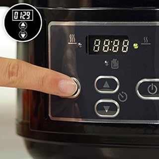 Crock-pot Pentola per Cottura Lenta, Slow Cooker, 4.7 litri, fino a 6 Persone, Coperchio con Cerniera, 2 Impostazioni Cottura, Spegnimento e Funzione Warm automatica, 220 W, Ceramica, Nero