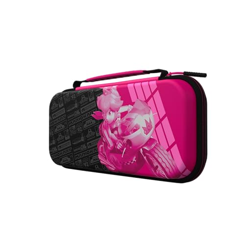 Image of PDP Nintendo Switch Travel Case Plus GLOW with Wrist Strap, Built-in Stand & Game Storage Pockets, Licensed Switch Lite /OLED Compatible: Grand Prix Princess Peach (Glow in the Dark)