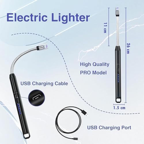 Image of AADHIK Premium Gas Lighter for Kitchen USB Rechargeable Long Life Electric Gas Lighter | 360 Degree Flexible & Windproof (Black, Set of 1)