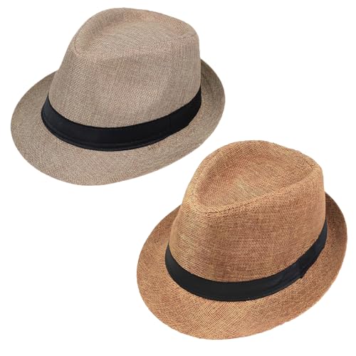 Classic Unisex Panama Fedora Hat, Short Brim, Summer Beach Style (US, Alpha, Small, Medium, Beige+Khaki)