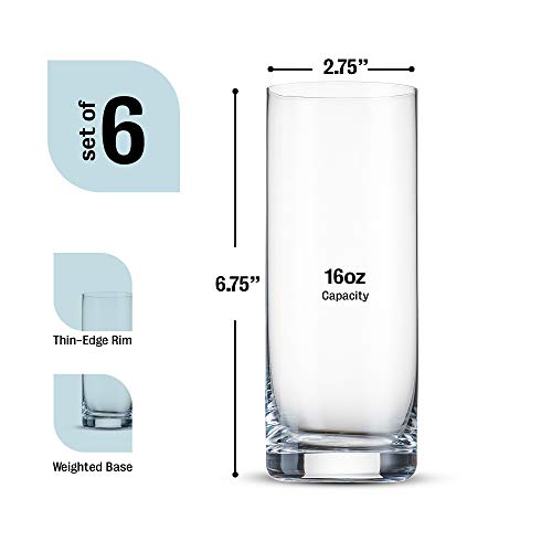 BENETI Lead Free Highball Glasses - Glassware Sets (6 Pack) - Tall Tumbler Glasses with Heavy Weighted Base, 16oz Clear Cocktail Glasses, Drinking Glasses for Juice, Water, Barware Beer Cups - Thumbnail 6