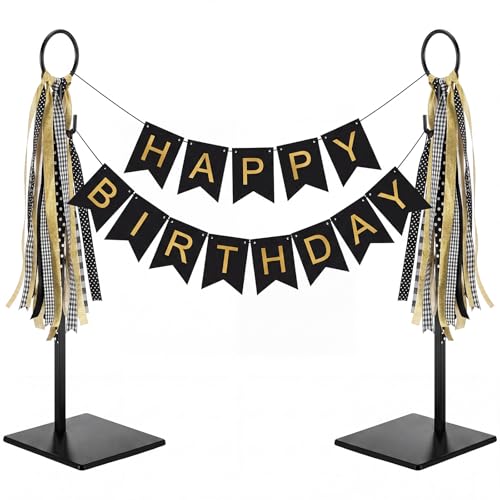 Yalikop 2 Pack Adjustable Banner Stand Height 16 to 24 Inch Tabletop Sign Holder Metal Desktop Flag Hanger with Stable Base for Birthday Wedding Graduation Party Event Decorations(Black)