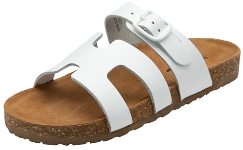 DUNLOP Womens Sandals Soft Cushioned Footbed Real Leather Cut Out Straps with Buckle Gladiator Slip-On Comfort Sliders (White, UK Footwear Size System, Adult, Women, Numeric, Medium, 5)