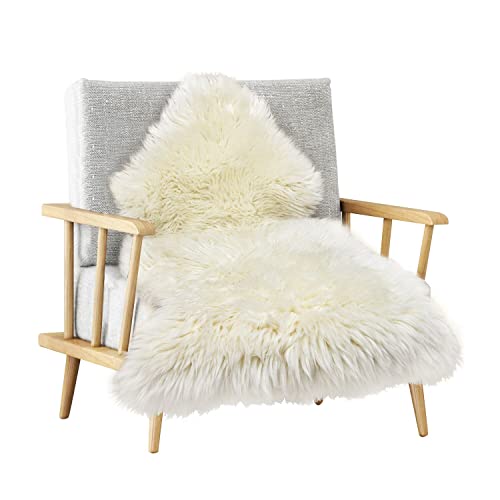 Genuine Ivory Sheepskin Rug (90x55cm) MYLUNE HOME Ultra Soft Fluffy Area Rugs Plush Chair Cover Sheepskin Cushion For Living Room, Sofa, Chair Carpet, Settee, Bed