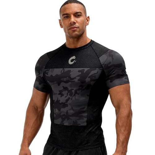 Red Plume Mens Compression Shirts Sports Athletic Short Sleeves Quick Dry Fitness Baselayer Gym Running Workout Pullover Tops