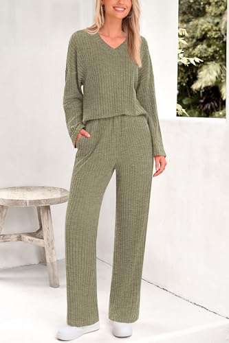 PRETTYGARDEN 2 Piece Sets for Women Fall 2025 Soft Comfy Lounge Long Sleeve Pajamas Set Knit Postpartum Pj Outfits Clothing