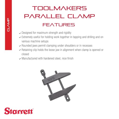 Image of Starrett Toolmakers Parallel Clamp - Ideal for Holding Work in Tapping and Drilling - 3 /4 inch Capacity, 21 /32 inch Throat Depth, Hardened Steel, Nice Finish - 161AA