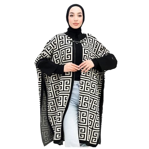 Capa de murciélago para mujer con patrón de llave griega, ropa exterior audaz y elegante para un aspecto distintivo, perfecta para otoño e invierno, añade un toque de sofisticación a cualquier armario