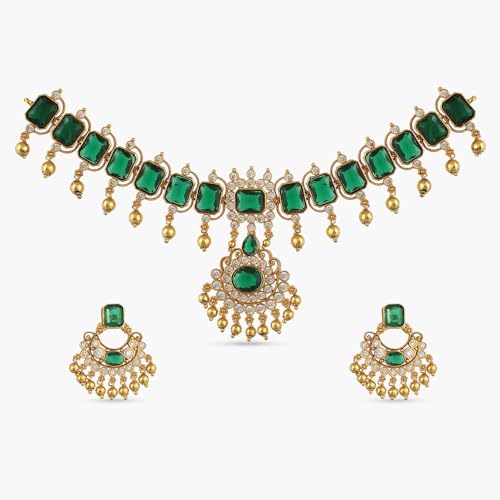 TARINIKA Green and White Cubic Zirconia(CZ) Indian Necklace Set with Earrings, Gold Plated Brass Fashion Indian Jewelry Gift for Women Bollywood Costume Jewellery4