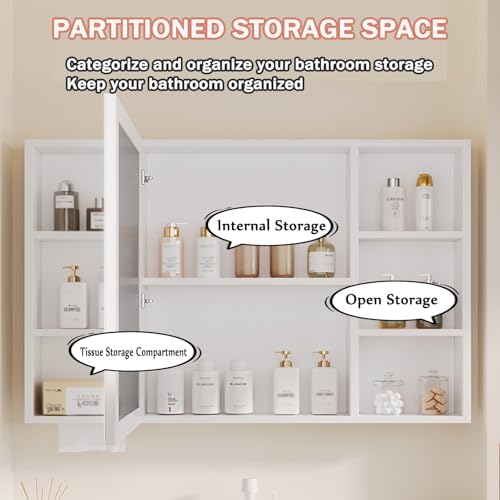Wall-Mounted Bathroom Cabinet with Mirror, Aluminum Alloy, One-Button Defog, Multi-Scene Use, 100x68cm (39.4x26.7in) - Stylish Storage Solution for Modern Bathrooms