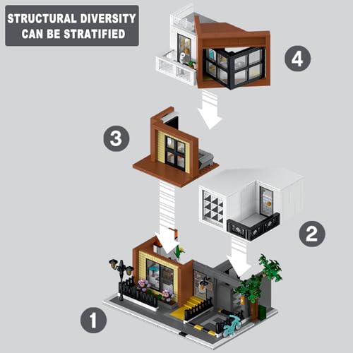 Image of Modern Villas LED Lights Apartment Architecture Building Kit,3 Tier Villas Building Blocks Mould Toy,for 12+ Years Teenager,Adults (1399pcs)