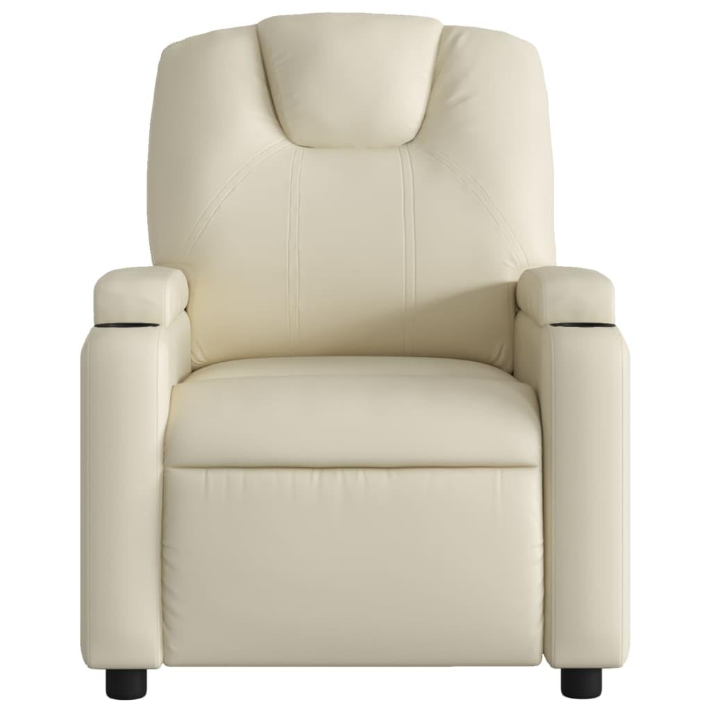 Sillón de relax eléctrico de piel sintética con función reclinable, 135 grados, soporte para bebidas y bolsillo lateral, marco de madera y metal, soporta hasta 110 kg, color crema