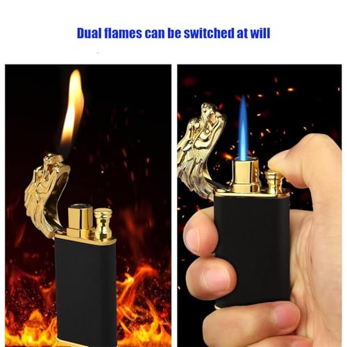 Encendedor de metal a butano antiviento con llama dual miniatura 3