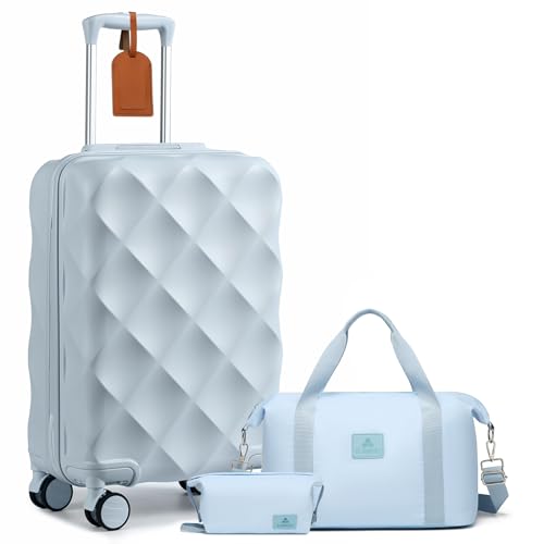 Somago Luggage Sets 20in Carry on Suitcase with TSA Lock YKK Zipper Spinner Wheels ABS Hardside Luggage 3 Piece Weekender Bags Travel Set, Light Blue