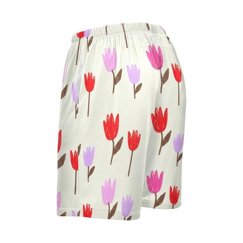 Red Purple Flower Pajama Shorts for Men Lounge Pants Lounge Bottoms Men'S Sleep Shorts with Pockets, S-XXL3