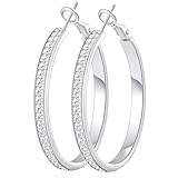 OOOPEL Large Rhinestone Hoop Earrings for Women Shiny Crystal Big Silver Hoops Non Tarnish Sparkly Cubic Zirconia Silver Rhinestone Earring Chunky Large Diamond Hoop Earrings
