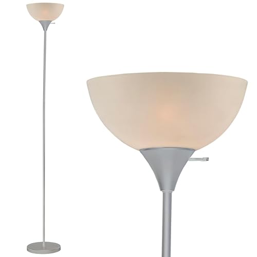 LIGHTACCENTS 72” Silver Torchiere – Modern Standing Fixture with White