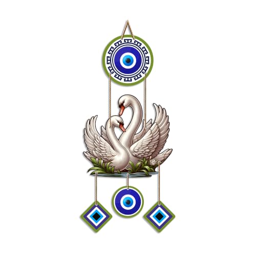 Image of Artvibes White Swan Couple Evil Eye Wall Hanging for Home Entrance & Main Door | Decorative Nazar Battu Vastu Decor for Living Room | Bedroom | Love Harmony Positive Energy Wall Accent (WH 85128N)