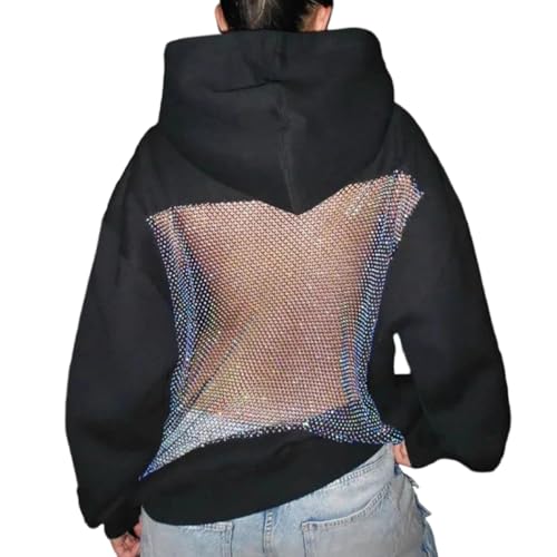 Sweat à capuche surdimensionné en maille cristal pull d'hiver élégant - 3