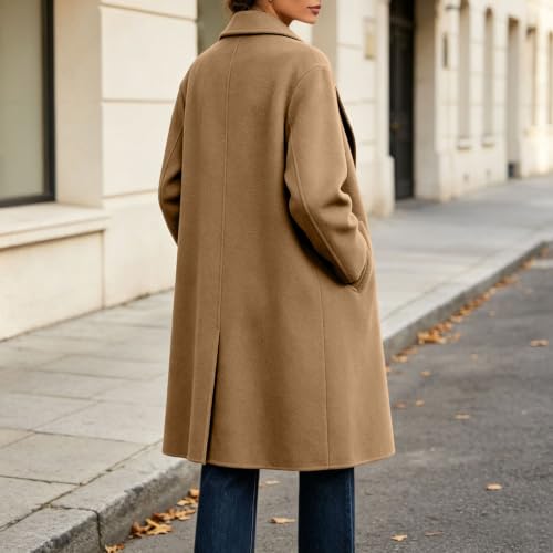 Long Winter Coats for Women Notch Lapel Double Breasted Trench Coat Peacoat - image 8